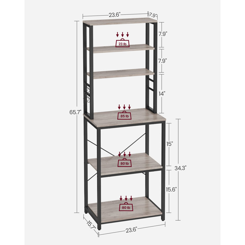 Étagère de boulanger standard en acier inoxydable de 23,6 po avec compatibilité micro-ondes, Greige / noir