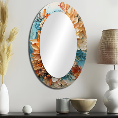 Grand miroir mural ovale orange sarcelle Botanical Whirlwind I