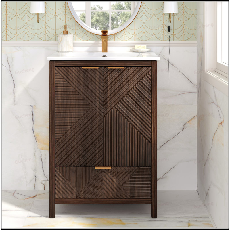 Meuble-lavabo 24 po avec lavabo et robinet simple, Noyer