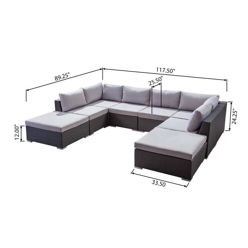 Ansonia Outdoor 8 Piece Sectional Seating Group with Cushions