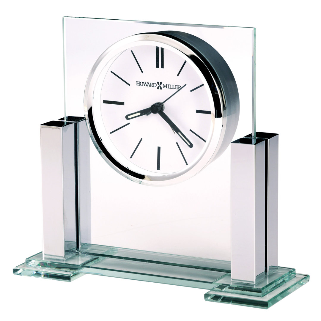 Metropolitan Modern & Contemporary Analog Quartz Movement / Crystal Tabletop Clock with Alarm in Polished Silver/Clear Howard Miller®