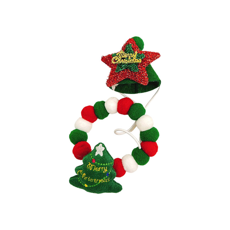 Décoration de Noël pour animaux de compagnie : collier et bandeau (ensemble 2 pièces), vêtements de fête ajustables pour chiens et chats, accessoire photo mignon pour les fêtes et les déguisements.