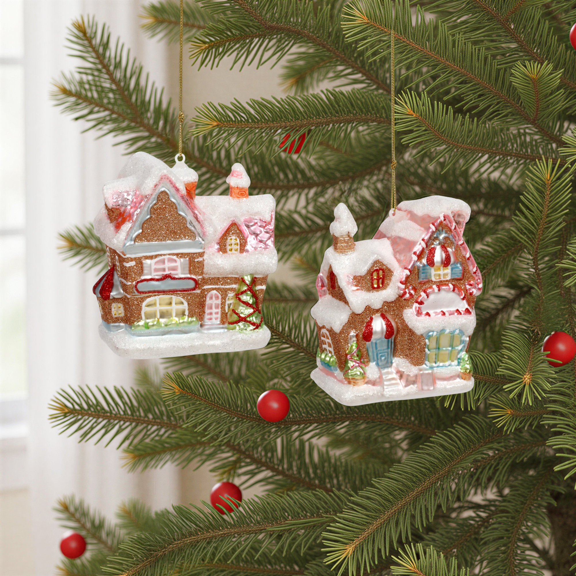 Spring 6 Piece Gingerbread House 4" Hanging Figurine Ornament Set