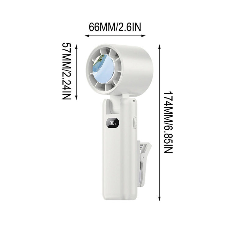 Kbndieu Digital Display Back Clip High-speed Fan USB Multi-purpose Foldable 100-speed Clip Umbrella Fan, White