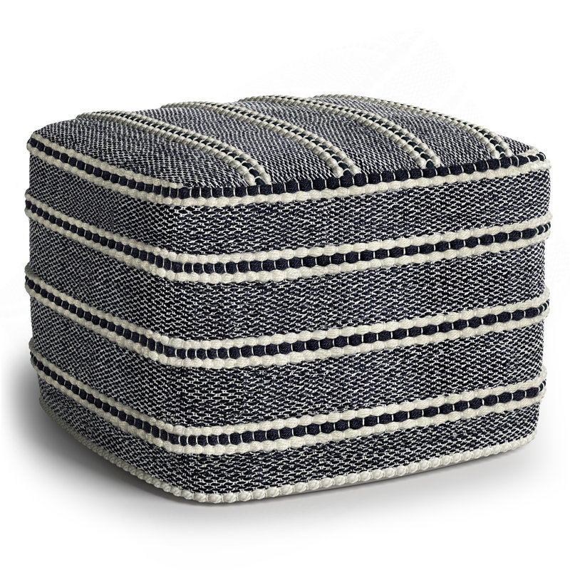 Corrie - Pouf carré extérieur / intérieur tissé - bleu marine / blanc