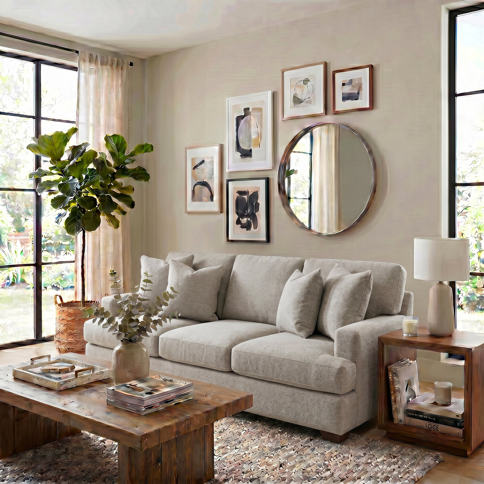 Emilio 90'' Upholstered Sofa, Sustain® Dursky Linen