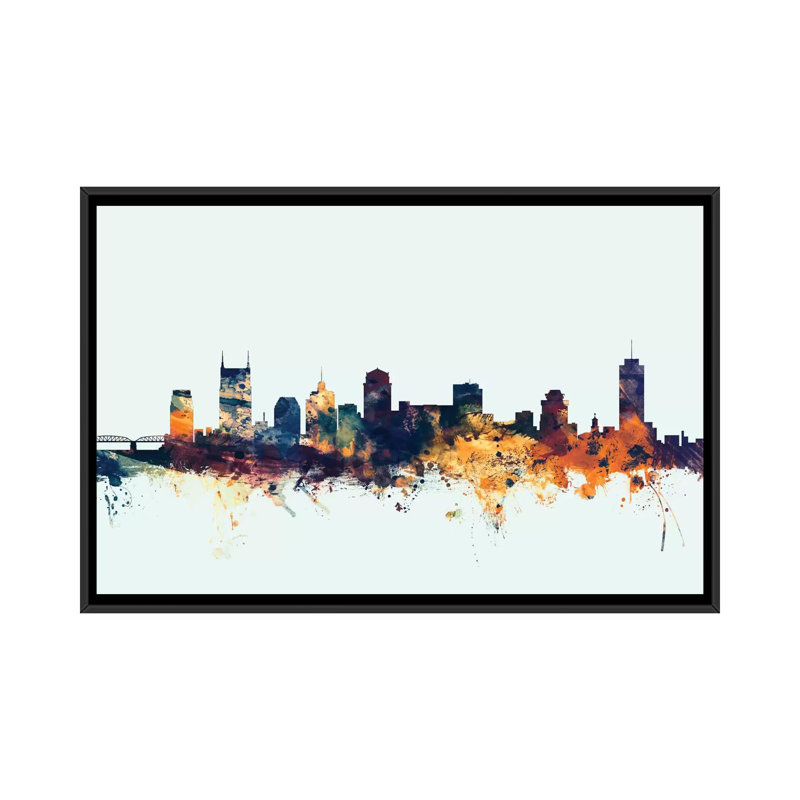 " Nashville,Tennessee, USA On Blue " by Michael Tompsett Graphic Art, 40" H x 60" W x 1.5" D, Black Framed Canvas, No Mat