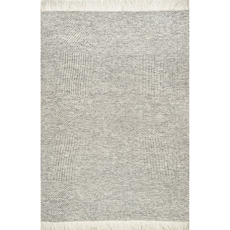 Tapis gris / ivoire fait à la main, Rectangle de 5 pi x 8 pi