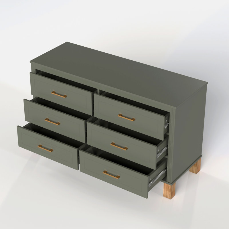 Commode double 6 tiroirs en bois robuste, Olive