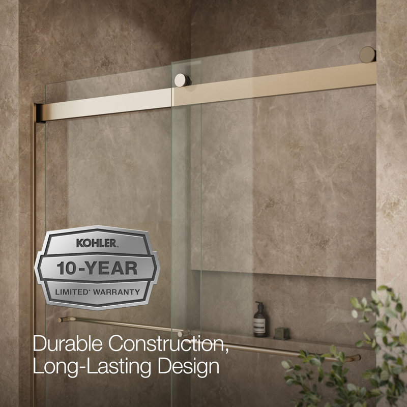 Levity 59.63" x 62" Bypass Bath Door with CleanCoat® Technology, Clear, Anodized Brushed Bronze