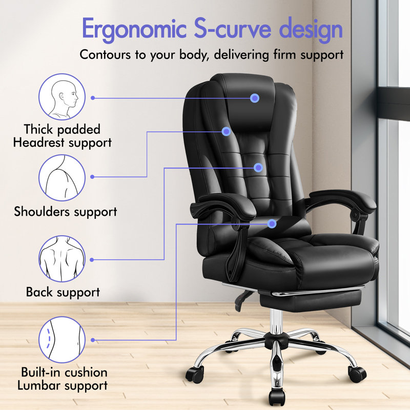 Massage Office Chair PU Leather Seat, Black
