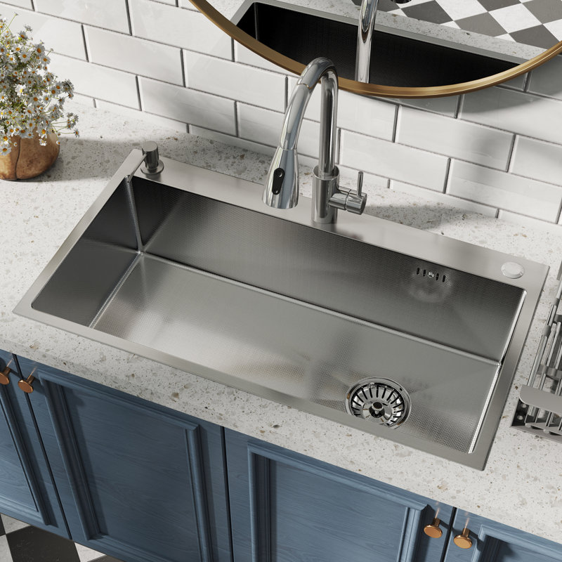 30'' L Drop-In Single Bowl Stainless Steel Kitchen Sink  with Pull Out Kitchen Faucet