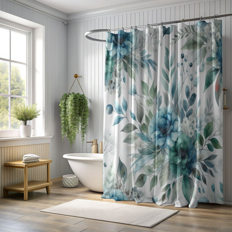 Rideau de douche 1 pièce Dyma Aqua Flora, H 74 po x l 71 po