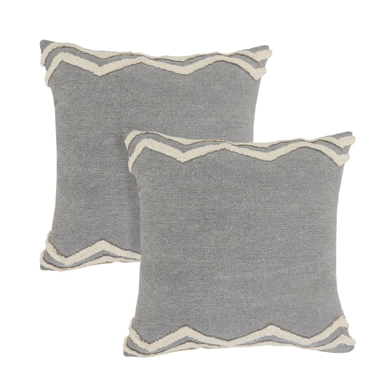 Contemporary Gray Chevron Overtufted Cotton Throw Pillow Set