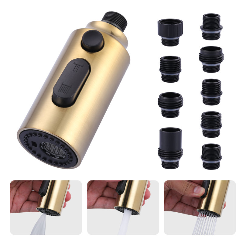 3-Function Pull Down Kitchen Faucet Spray Head Replacement with 9-Adapter Kit, Gold