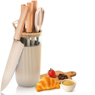 7-Piece Kitchen Knife Set With Transparent Block - Chef Knife, Cleaver, Utility Knife, Slicer & Shears, High Carbon Stainless Steel Blade, Ergonomic Handle For Home Cooking