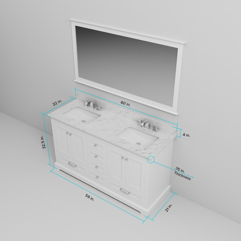 Dukes 60-Inch White Double Freestanding Vanity with Nickel Hardware