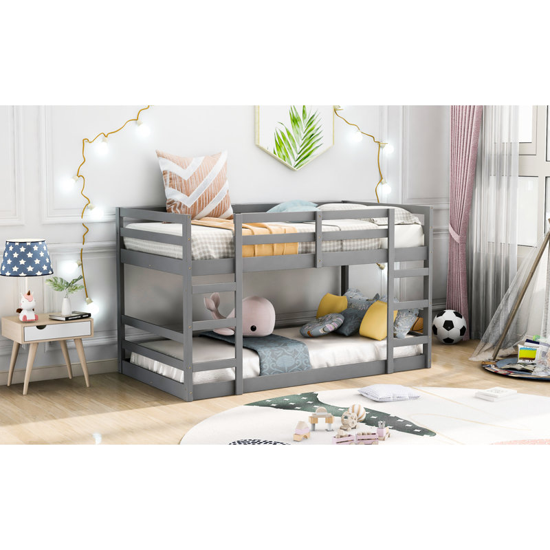 Gray Twin Over Bunk Bed With , Solid Pine Legs, Full - Length Guardrail For Security, Space Saving Small Bedrooms, Slat Kit Included Frame Stability, , Functional In Limited Spaces, Fits Mattresses