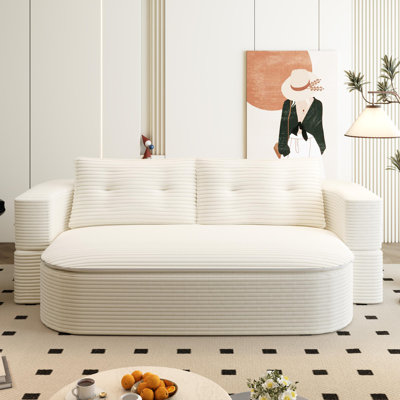 78.7" Convertible Floor Sofa Bed Corduroy Sofa With Multi-Purpose Blanket - No Assembly Required by Everly Quinn