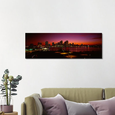 Buildings Lit Up At Night, New Orleans, Louisiana, USA - Wrapped Canvas Panoramic Print