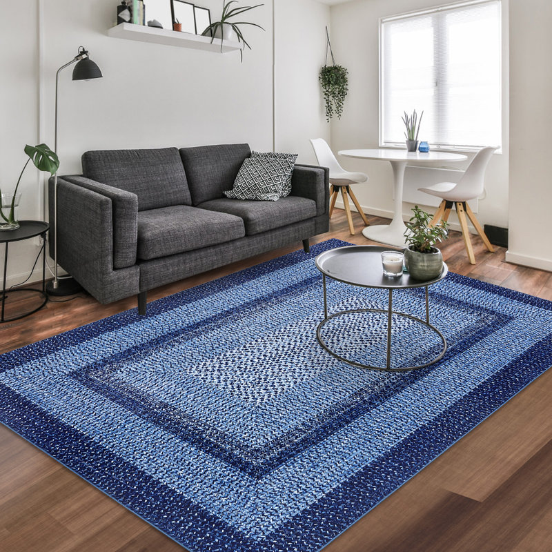 Navy Modern 3 x 5(ft) Rectangular Soft Non Slip Washable Bordered Geometric Indoor Doormat, Navy, Rectangle 3' x 5'