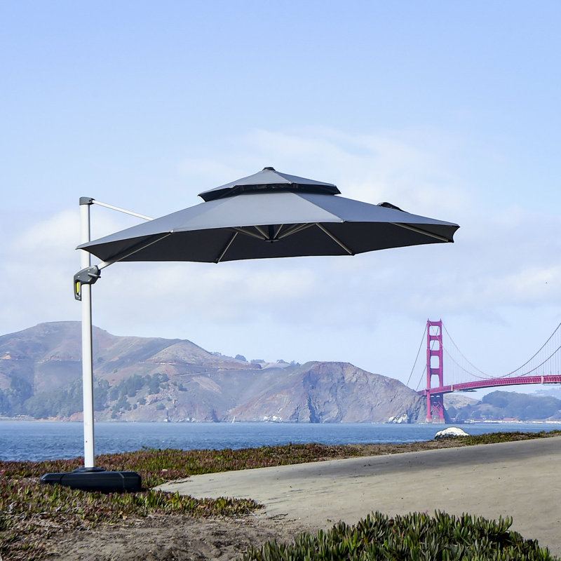 Leeven 3.65m Cantilever Parasol With Base, Grey