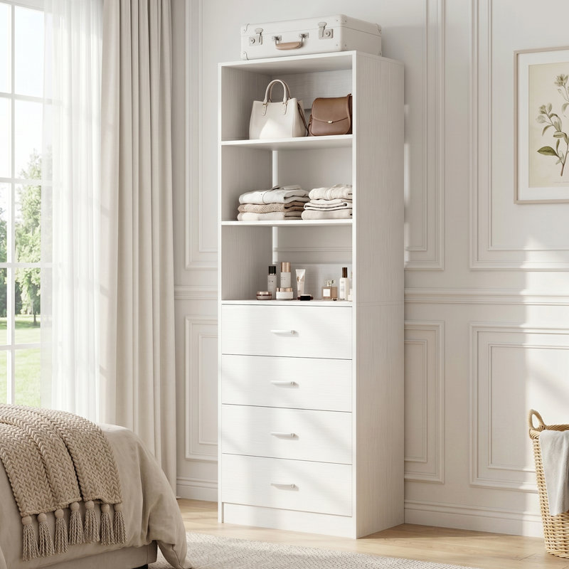  Système d'organisation avec 4 tiroirs en bois Betton Danniele, Blanc