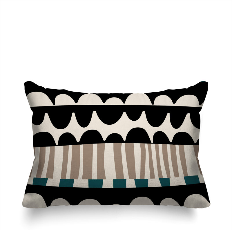 Coussin rectangulaire intérieur / extérieur Rami, Émeraude / noir / blanc cassé, H 14 po x l 20 po