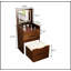 Meuble-lavabo compact 3-en-1 en noyer avec miroir rabattable, bureau en verre visible et 3 tiroirs pour le maquillage et le rangement-1159164849