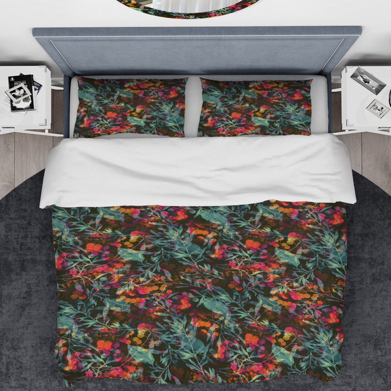 Ensemble de housse de couette en designarts superposées de fleurs et baies fines, Housse simple + 1 taie décorative