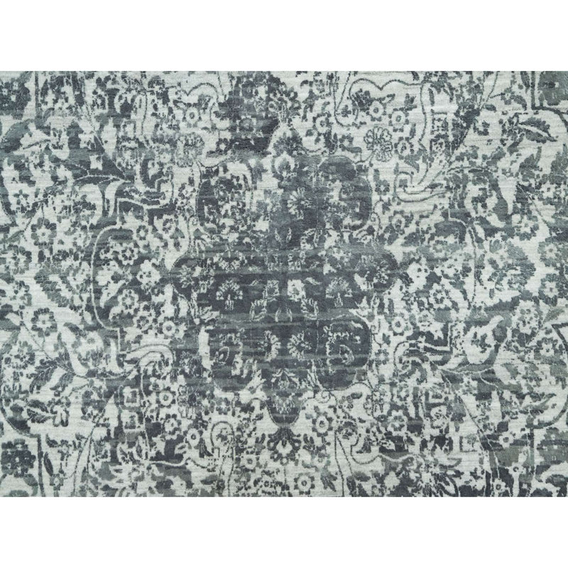 Tapis gris en laine et en soie noué à la main 12 pi x 18 pi CE33E1504FF54AA4826439529C80E72E