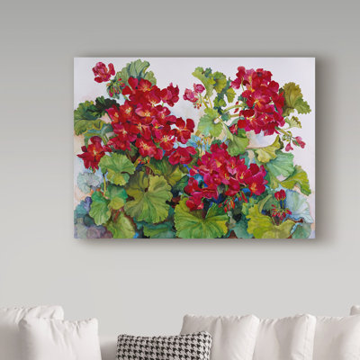 'Deep Red Geraniums' Graphic Art Print on Wrapped Canvas