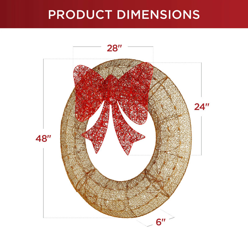 Couronne de Noël pré-éclairée, Doré / rouge