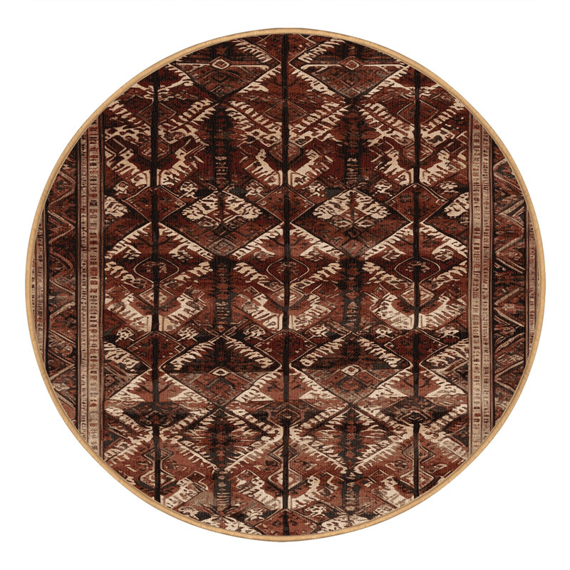 Machine Washable Persian Brown Area Rug, Round 5'