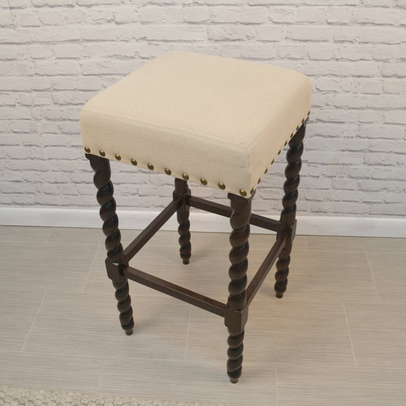 Élégant tabouret de bar ivoire 30 po avec pieds torsadés sculptés et revêtement en lin, Espresso