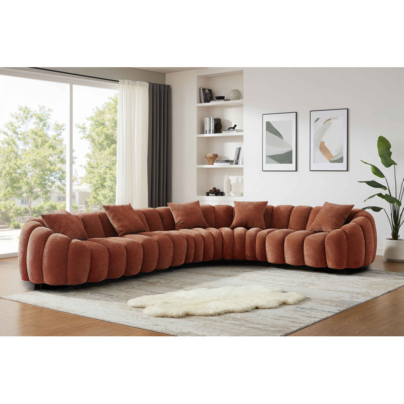Modern Style Upholstered Modular Sectional, Rust, 28.7" H x 144" W x 112.2" D