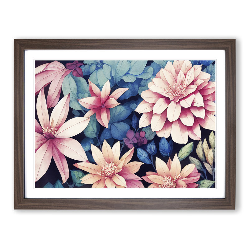 Boundless Watercolour Flowers - Single Picture Frame Painting, 46cm H x 64cm W x 2cm D, Walnut Framed