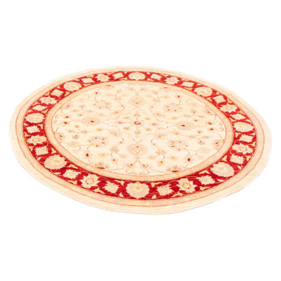 Chobi Finest One-of-a-Kind 6'6" X 6'6" New Age Round Wool Area Rug in Cream