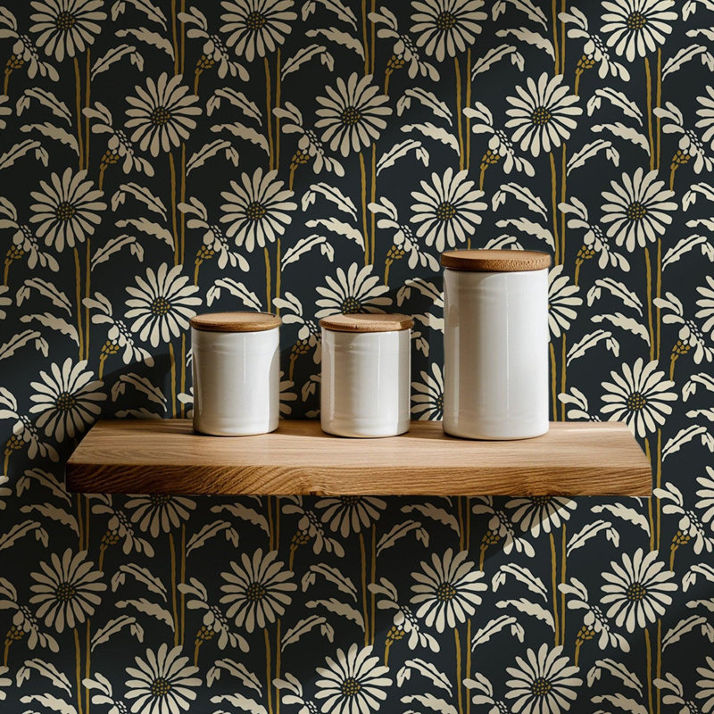 Woodland Bloom - Floral Wallpaper, Soot, Faux Grasscloth, Non-pasted