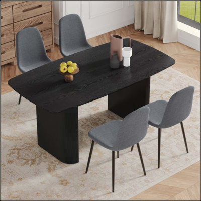 Spacious MDF Dining Table With 4 Linen Fabric Chairs, Ideal For Modern And Elegant Home Decor.