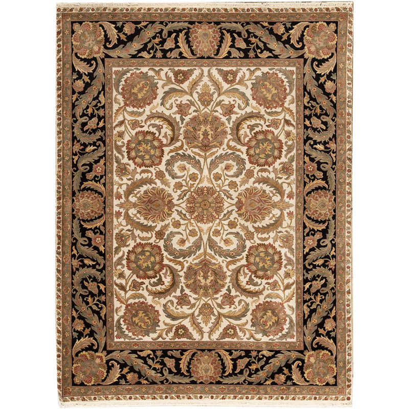 Tapis ivoire et noir noué à la main de haute qualité