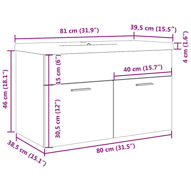 Drumahaman 800mm Single Bathroom Vanity with Integrated Ceramic Basin, Walnut