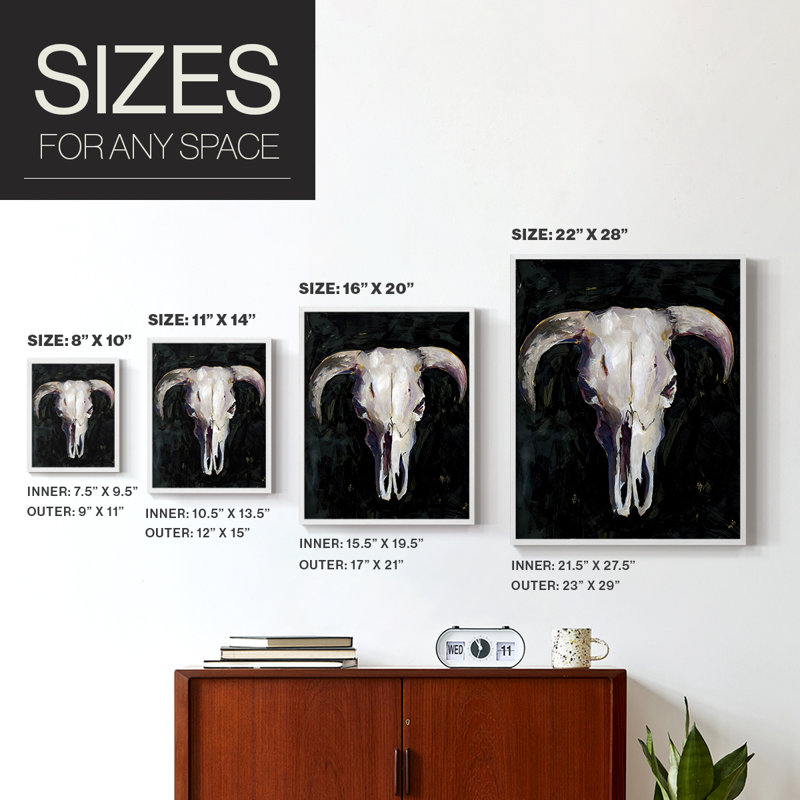 Horned Skull I, reproduction encadrée - bois massif, Blanc, H 14 po x l 11 po