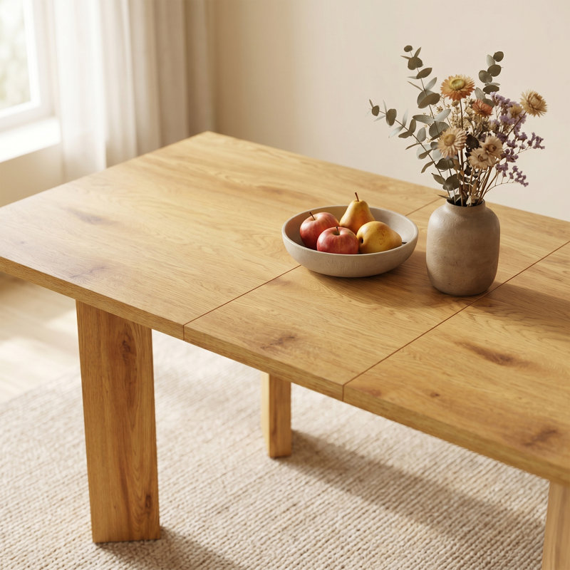 Expandable Oak Grain Rectangular Dining Table, 63"-78.7" Sturdy MDF Top Farmhouse Kitchen Table with Thick Robust Legs, Supports 200 LBS