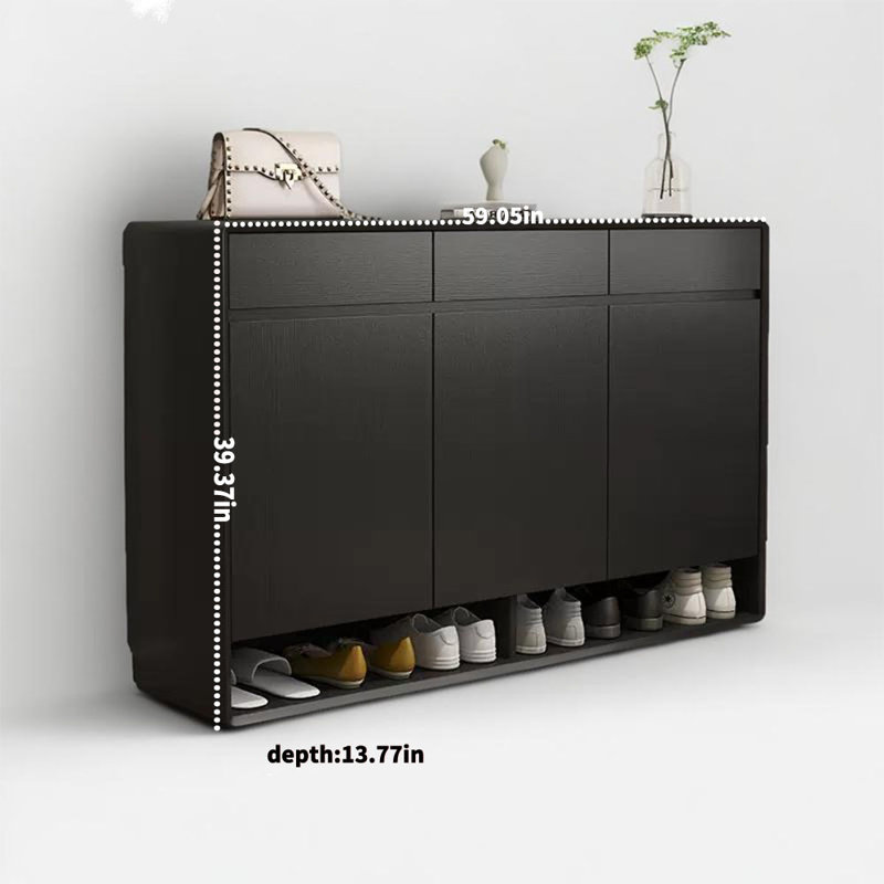 Solid Wood Shoe Cabinet One Household 20 Pair Shoe Storage Cabinet, Black