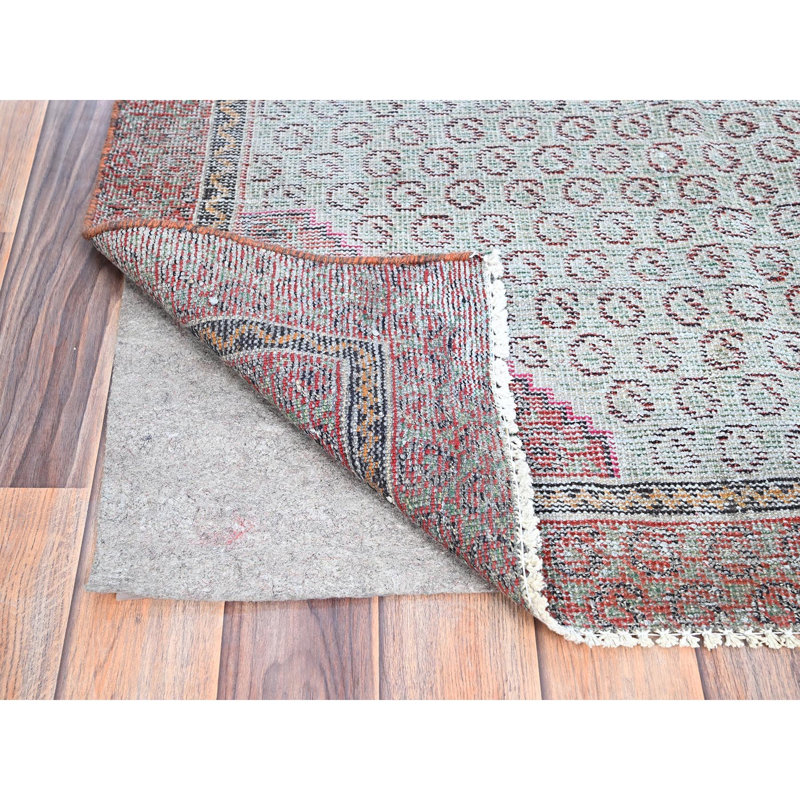3'5"x6'2" Cameo Blue RaspRed Distressed Look Wool Vintage Persian Hamadan Ends Rug 168CFC9B4E0741F0991F0334ECFAA4A2