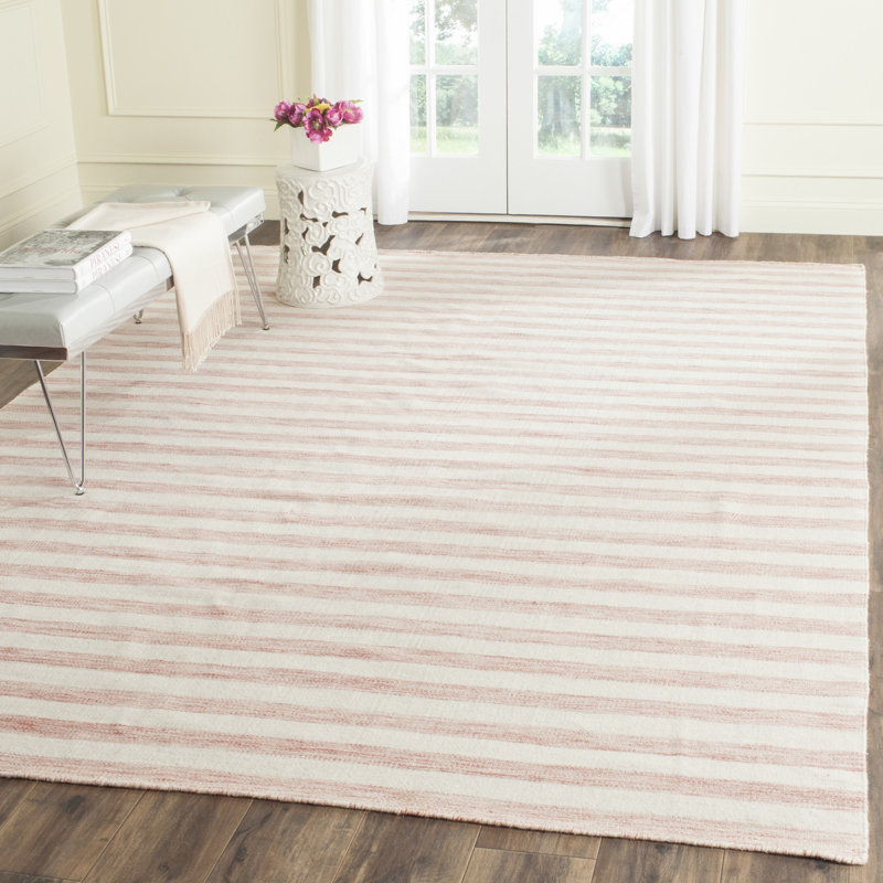 Emek Hand Woven Flat Weave Wool/Cotton Striped Rug in Rust/Ivory, Rectangle 4' x 6'