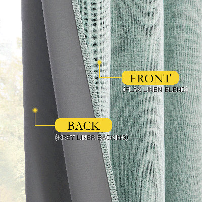 100% Blackout Linen Curtains for Bedroom, Burlap Linen Drapes with Thermal Insulated Grey Liner Grommet Noise Reducing Window Panels for Living room, 2 Panels