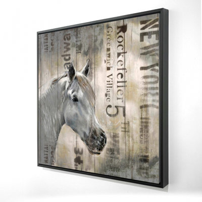 Cheval blanc rustique - Toile d'animaux de ferme | Décoration intérieure