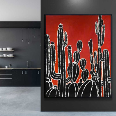 Black Tall Cactus - Floral Framed Canvas Home Decor